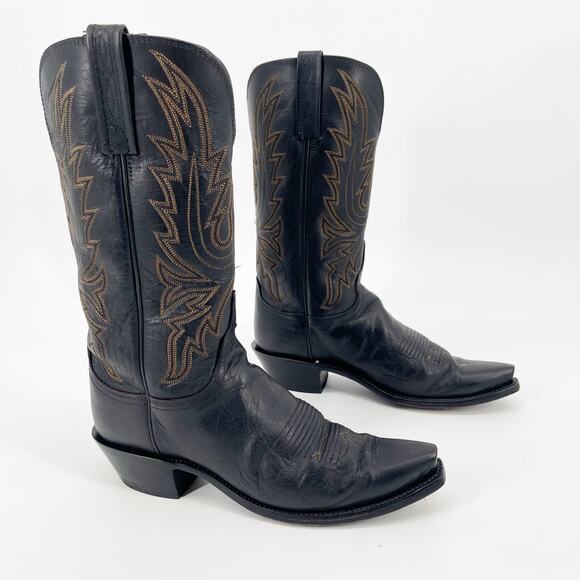 Lucchese Women’s 8.5 Savannah Black Mad Dog Goat Leather Western Cowgirl Boots - Picture 1 of 12